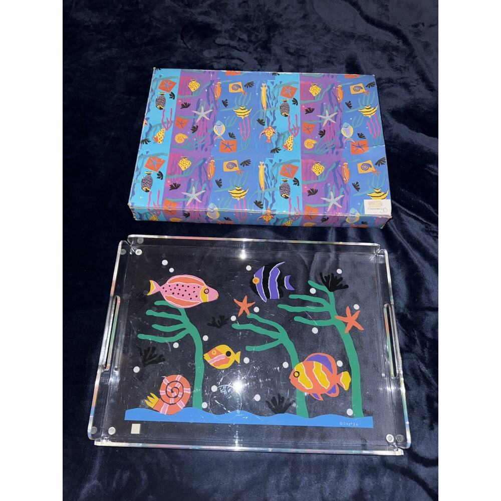 DEPT 56 Acrylic Serving Tray Vintage 1990s 1980s Fish Tropical Funky